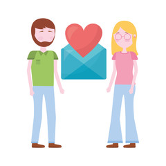 couple with envelope mail and heart isolated icon