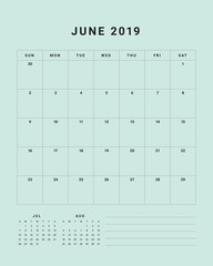 June 2019 desk calendar vector illustration