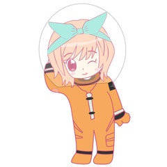 Astronaut cute girl character dream in sapce