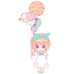 Astronaut cute girl character dream in sapce