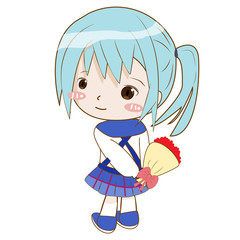 Cute character girl holding flower behind her back