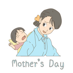 Mother carry a crying baby on her back