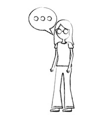 woman standing speech bubble communication