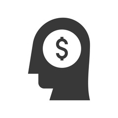 human head and money in brain, entrepreneur or investor concept icon