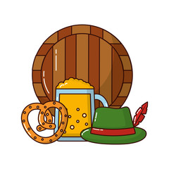 barrel wooden with beer jar and icons