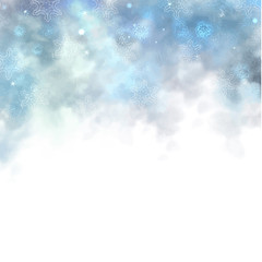 Winter blue watercolor background. Vector template. Christmas, frost.

