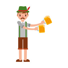 german man with typical costume and beers