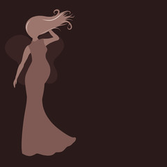 Winged pregnant woman with long hair on a brown background