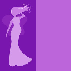 Feminine image of a pregnant lady on a lilac background