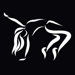 Girl engaged in sports or youthful dancing, black background