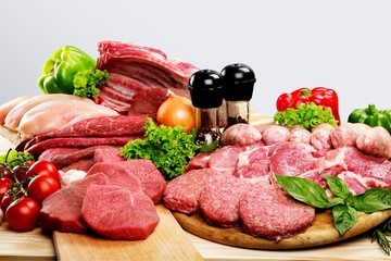 Fresh Raw Meat Background with vegetables