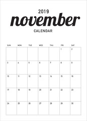 November 2019 desk calendar vector illustration