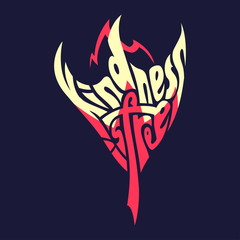 Kindness is free. Typography word picture as flower image. Hand lettered graphic illustration, wrap text inside a shape, silhouette with letters. Inspirational quote vector isolated