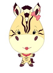 Beautiful little girl zebra with earrings and a bow on the ear