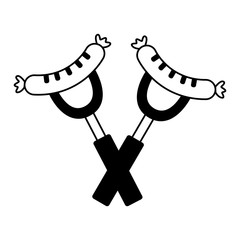 delicious sausages frankfurter in fork