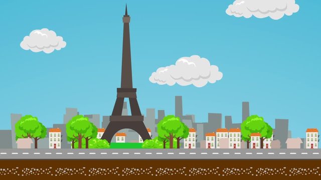 Paris in cartoon style. A loopable animation of Paris
