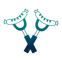 delicious sausages frankfurter in fork