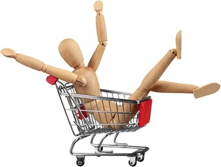 Wooden Mannequin Dummy In cart - Isolated