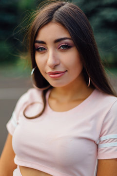 Portrait of a young attractive middle eastern woman with long hair