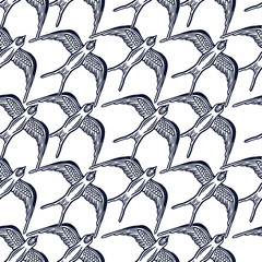 Seamless pattern background with linear swallows.