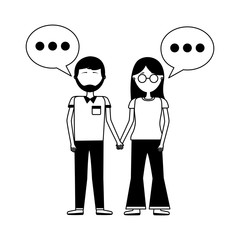 young couple with speech bubble avatar character