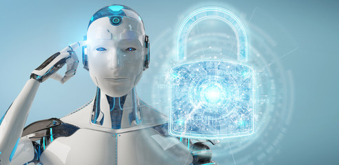 Naklejka premium Web security protection interface used by robot 3D rendering