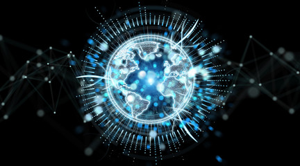 Globe network hologram with America Usa map 3D rendering