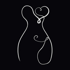 Female figure painted with one winding line, heart