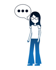 young woman with eyeglasses and speech bubble
