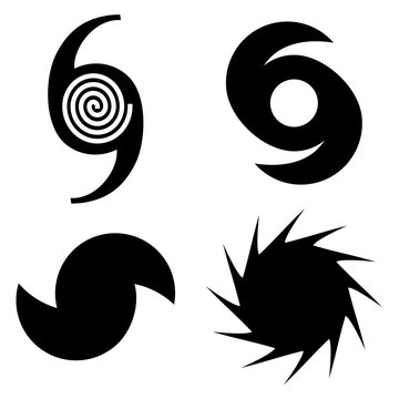 Four Hurricane Florence vector symbols in black on an isolated white background