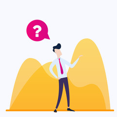 Business Man With Question Mark Pondering Problem Concept Flat Vector Illustration