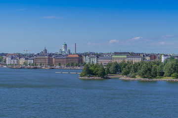 Landscape of Helsinki, Finland. View from an island over the city. Scandinavian landscape. Finnish harbour