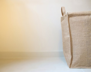 Natural Burlap Basket on the floor / Storage Basket