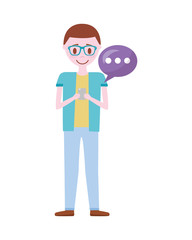 young man with smartphone and speech bubble