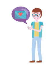 young man with smartphone and speech bubble