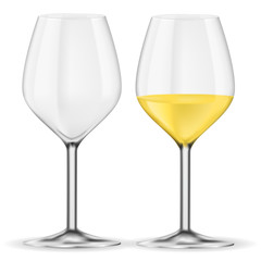 Glass of white wine. Empty and full