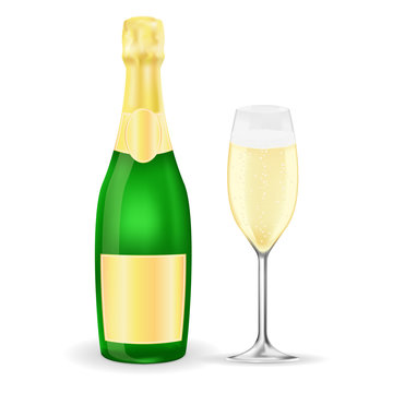 Bottle and glass of sparkling wine or champagne