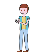 young man with smartphone avatar character