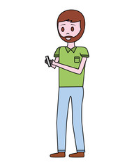 young man with smartphone avatar character