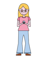 young woman with smartphone avatar character