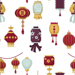 Lanterns of Eastern and Oriental style seamless pattern vector