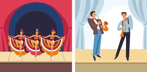 Concert female dancers and male musicians set vector