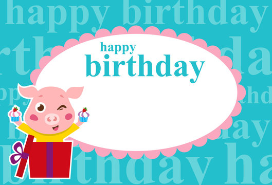 happy birthday invitation with cute pig