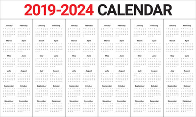Year 2019 2020 2021 2022 2023 2024 calendar vector design template
