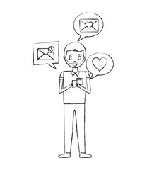 beard man chatting with smartphone mobile love messages