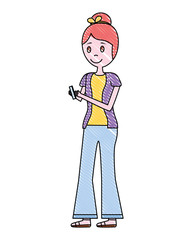 Fototapeta premium young woman standing character using mobile device