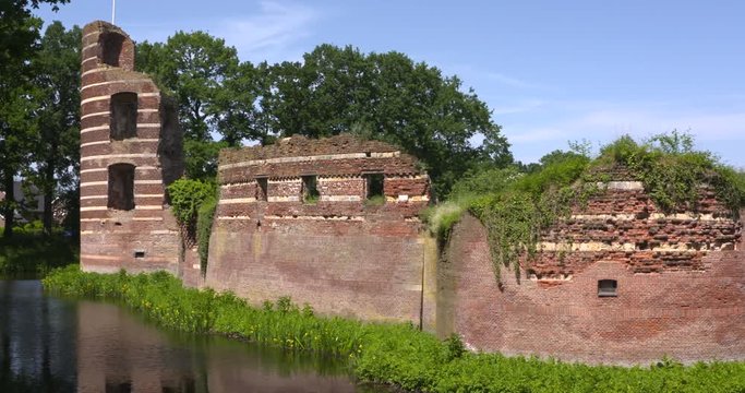 Pan - Ruins of Batenburg Castle, locally known as Kasteel Batenburg, a medieval castle strategically built alongside the river Meuse in The Netherlands