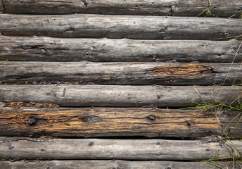 Wooden bridge made of logs; wood texture. Abstract background, texture image