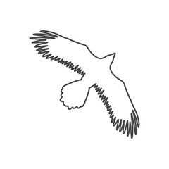 Silhouette of a flying crow isolated on white