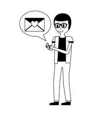 young man with smartphone and speech bubble